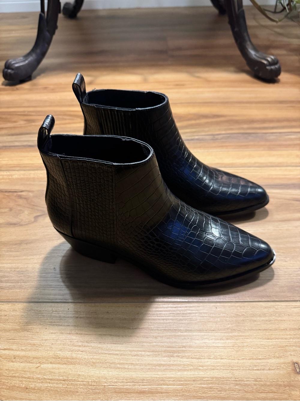 Abound Black Color Croc-Embossed Ankle Booties